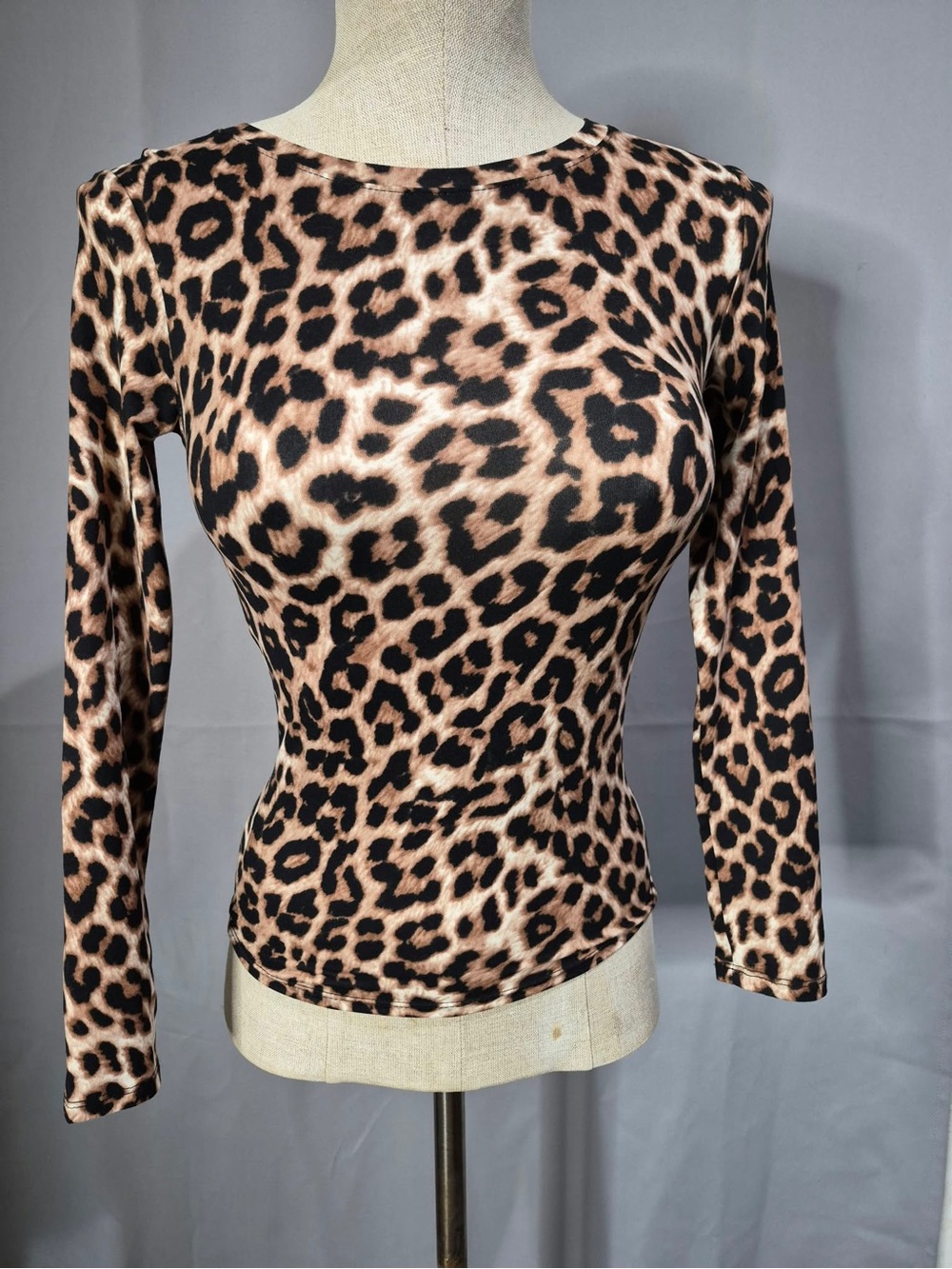 Leopard Print Long Sleeve Tee - Brown/Black
